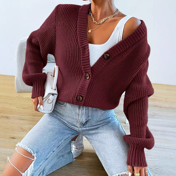 Damen bequeme Strickjacke mit schickem V-Ausschnitt Drune