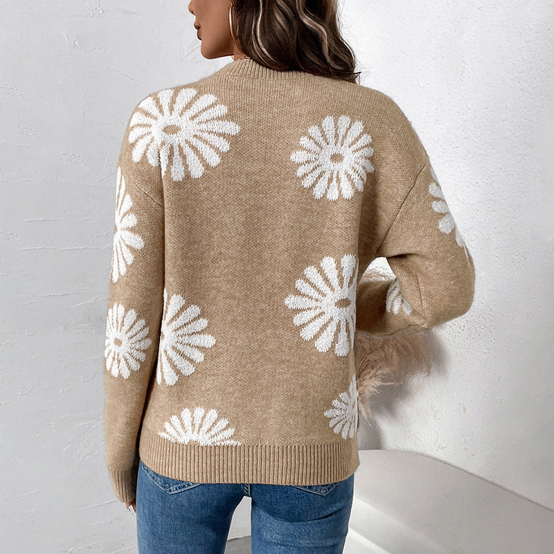 Damen Lässiger Pullover mit Blumenmuster Drune