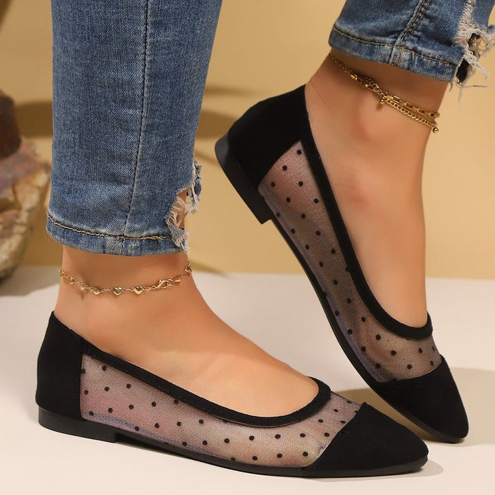 Damen  spitze Ballerina-Slipper mit transparentem Mesh und gepolstertem Fußbett Drune