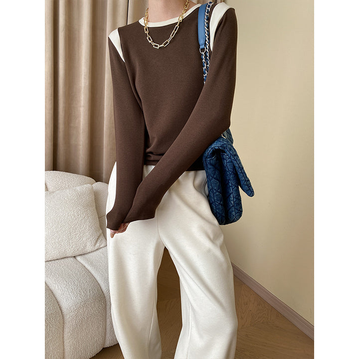 Damen lässiges Langarmshirt mit kontrastierenden Einsätzen Drune