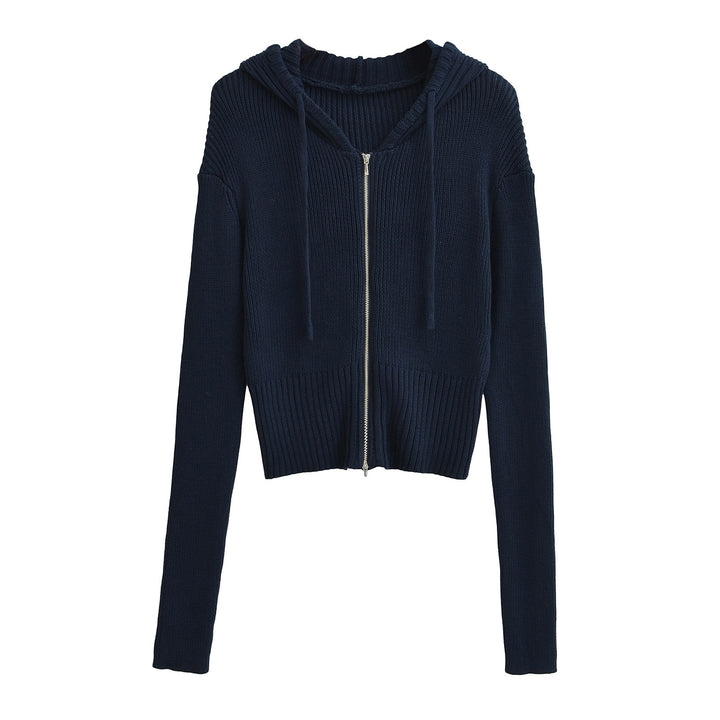 Damen lässiger Strickzipper mit Kapuze Drune