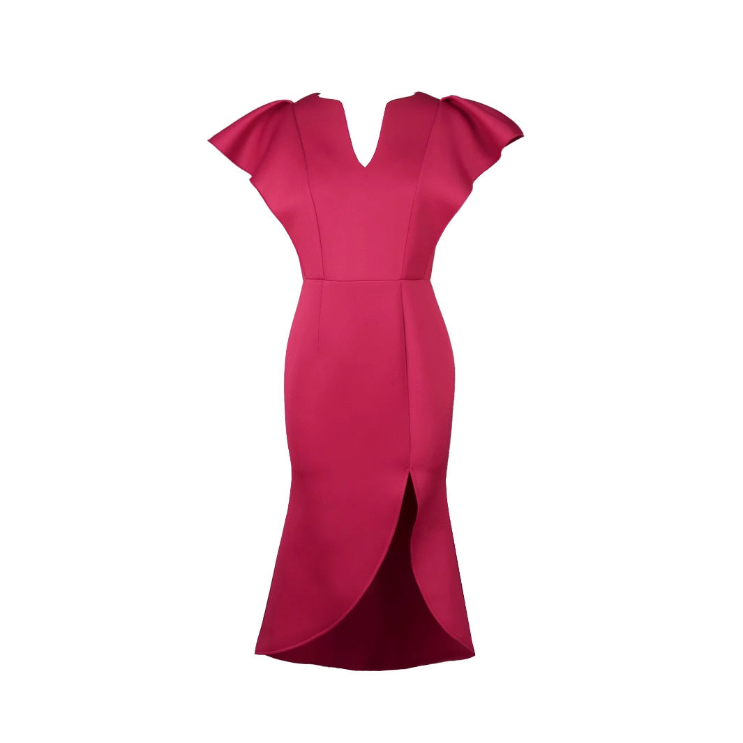 Damen figurbetontes Abendkleid mit voluminösen Rüschendetails Drune