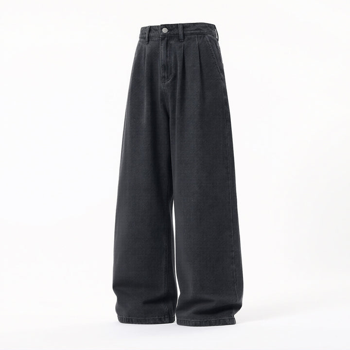 Damen Ultraweite High‑Waist Denim‑Palazzo‑Hose mit Bundfalten Drune