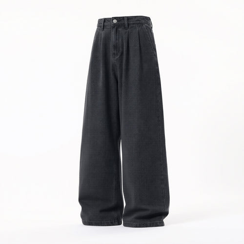 Damen Ultraweite High‑Waist Denim‑Palazzo‑Hose mit Bundfalten Drune