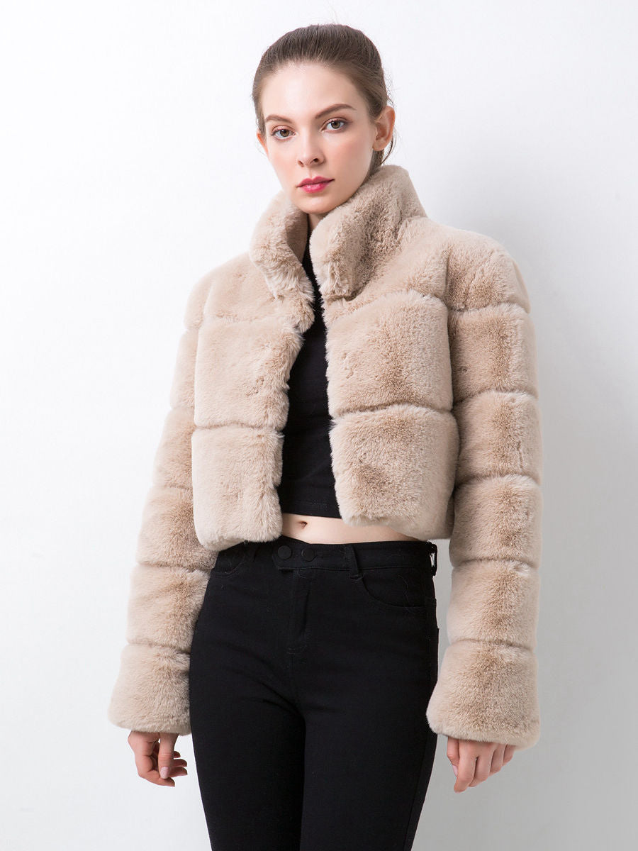 Damen modische kurze Kunstpelzjacke Drune