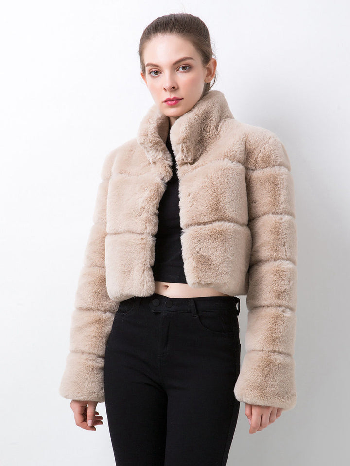 Damen modische kurze Kunstpelzjacke Drune