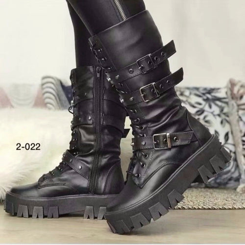Damen Schnürstiefel mit hohem Schaft und modischen Schnallenakzenten Drune