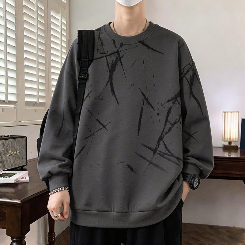 Herren Sweatshirt mit abstraktem Print, Rundhalsausschnitt und relaxed Fit Drune