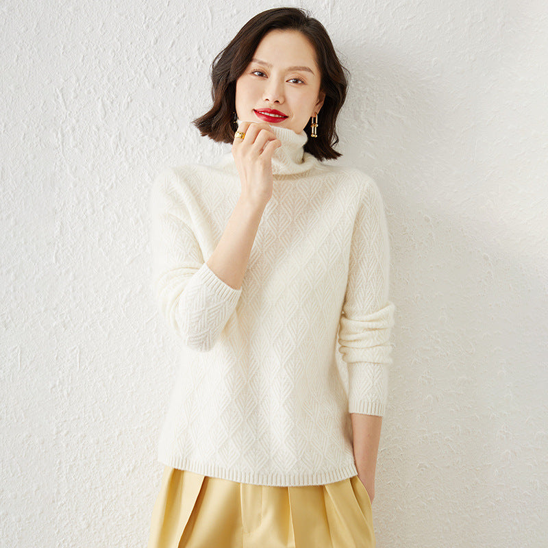 Damen Luxuriöser Mohair‑Mix Rollkragenpullover mit diamantgewDruneter Ajourstruktur Drune