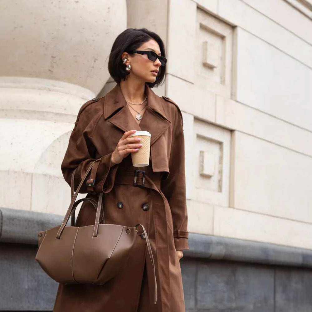 Damen Stilvoller Trenchcoat mit weitem Schnitt und Gürtel Drune