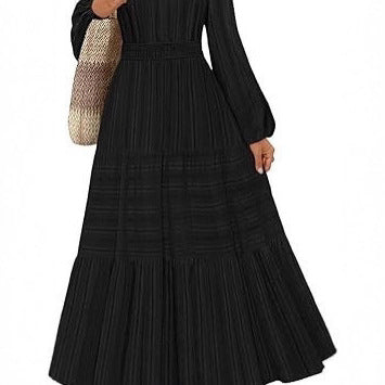 Damen Maxikleid mit voluminösen Ärmeln und detailreicher Taillenbetonung Drune