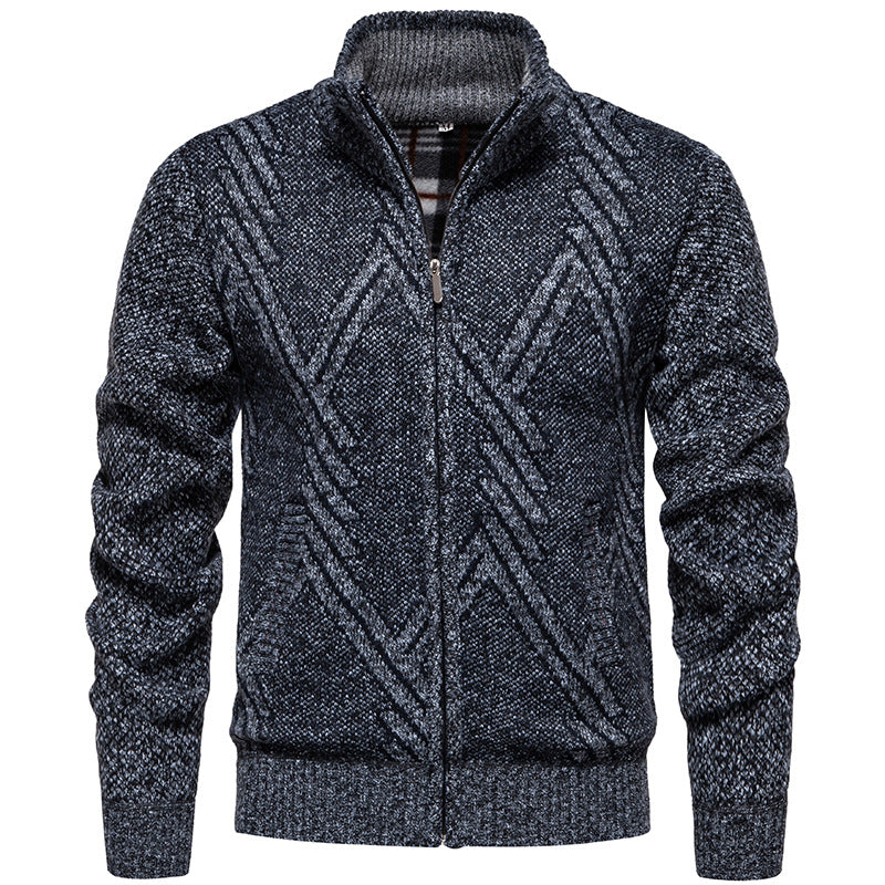 Herren sportliche Strickjacke mit modernem Zopfmuster Drune
