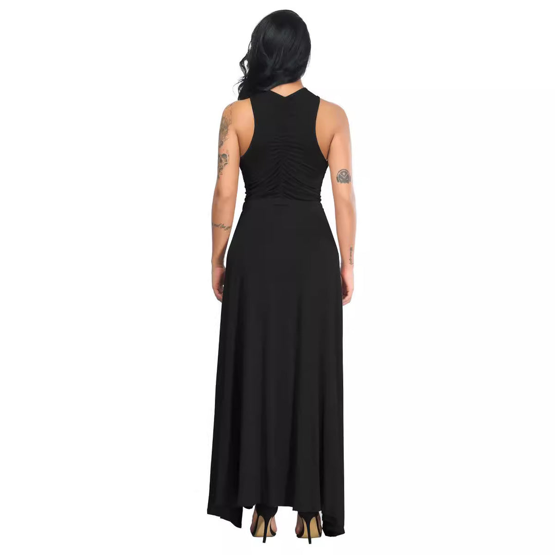 Damen Maxikleid mit Hochgeschlossenem Ausschnitt und Beinschlitz Drune