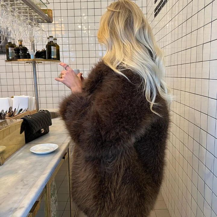 Damen Luxuriöse Kunstpelzjacke mit voluminösen Ärmeln Drune