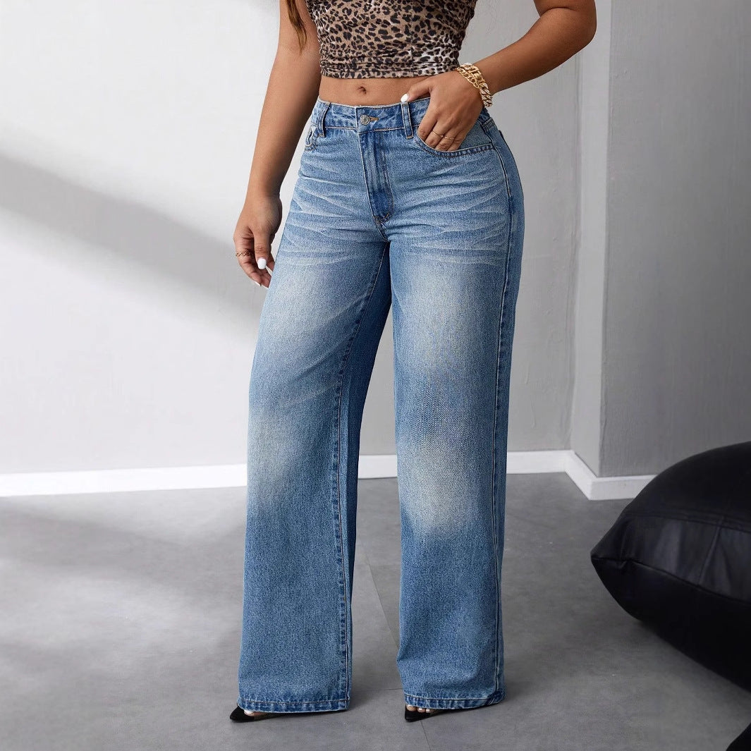 Damen weit geschnittene High-Waist Jeans im lässigen Vintage-Stil Drune