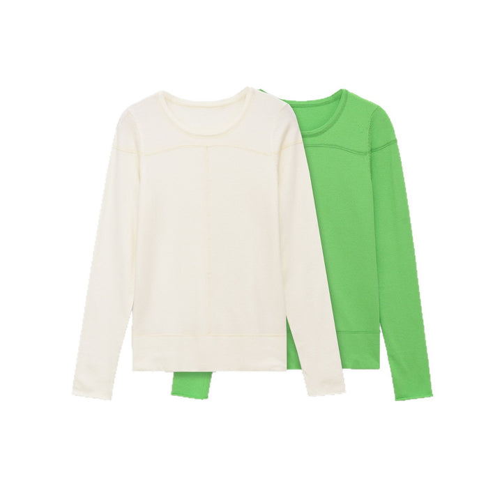 Damen Feiner Langarm-Strickpullover mit Rundhalsausschnitt und Flatlock‑Naht Drune