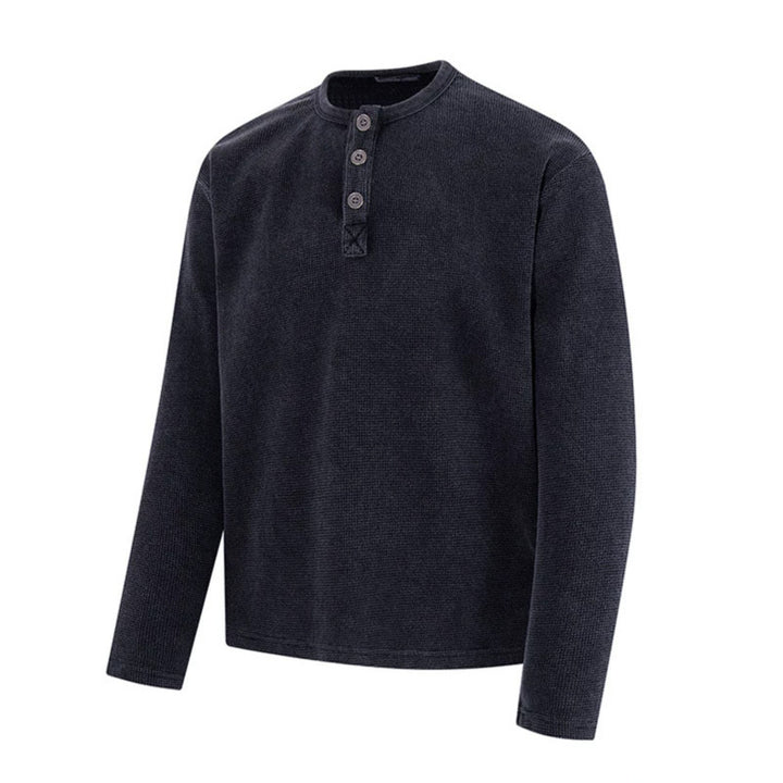 Herren Waffelstrick-Henleyshirt mit Knopfleiste und lässigem Regular-Fit Drune