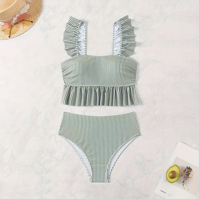 Damen Bikini-Set mit femininem Rüschendesign und hoher Taille Drune