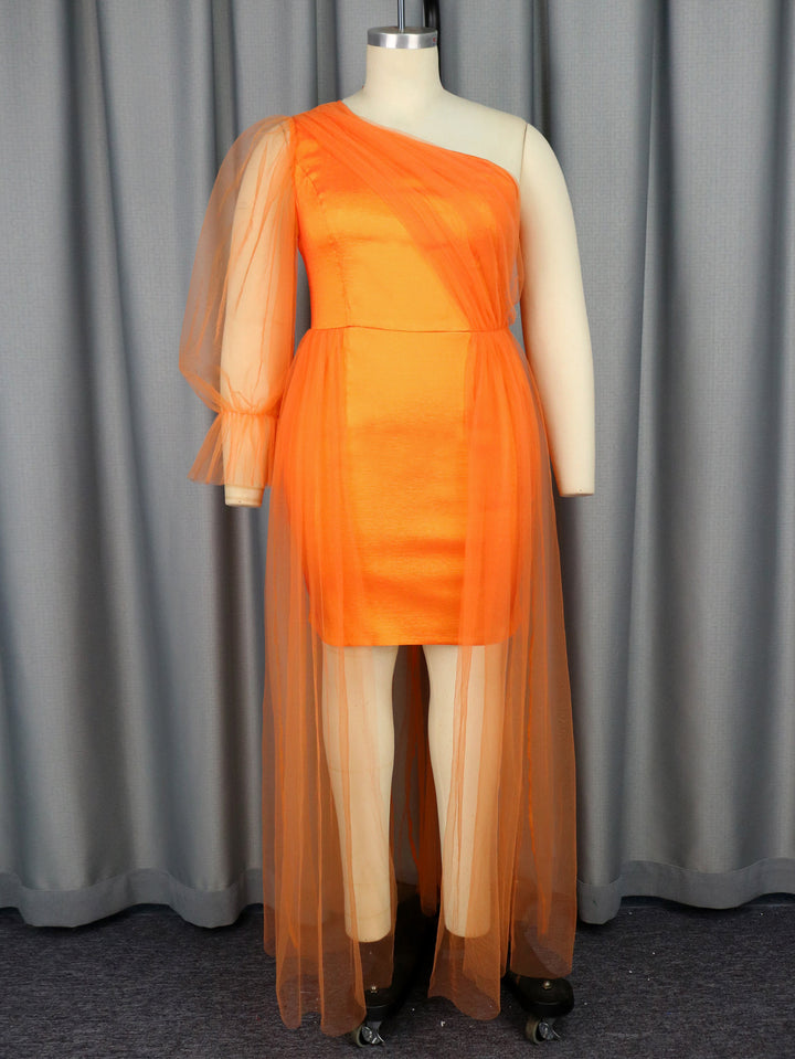 Damen asymmetrisches Abendkleid mit transparentem Überwurf Drune
