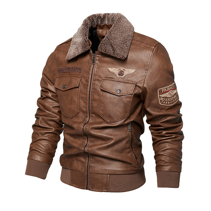 Herren Lässige Kunstlederjacke mit weichem Teddyfutter Drune