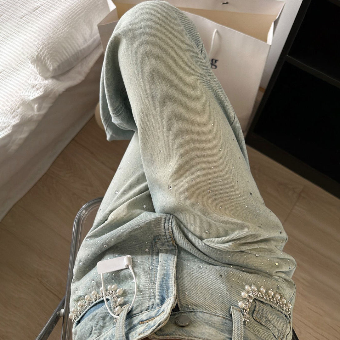 Damen Denim-Hose mit eleganten Perlenapplikationen und modischem Schnitt Drune