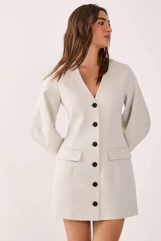 Damen Tailliertes Blazer-Minikleid mit Ballonärmeln und Pattentaschen Drune
