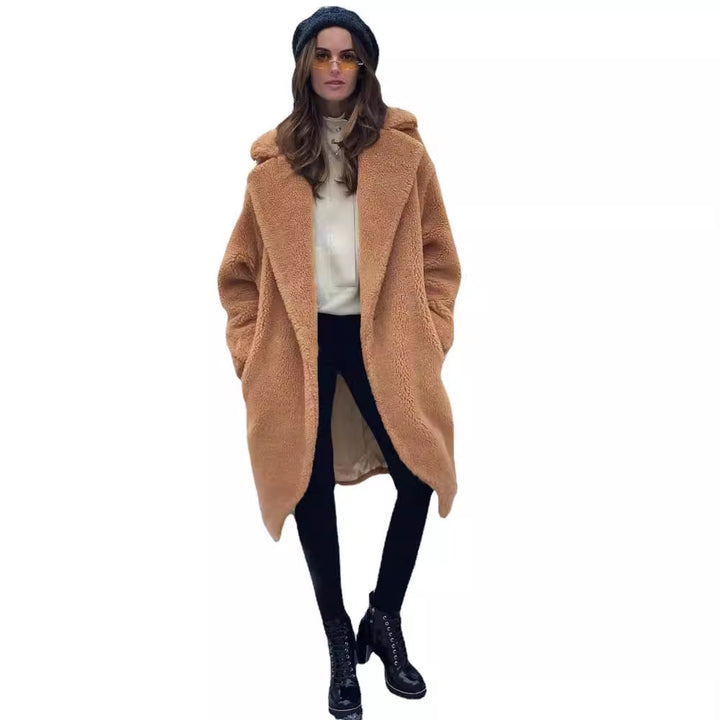 Damen Oversized Teddy-Mantel mit weitem Schnitt und großem Kragen Drune