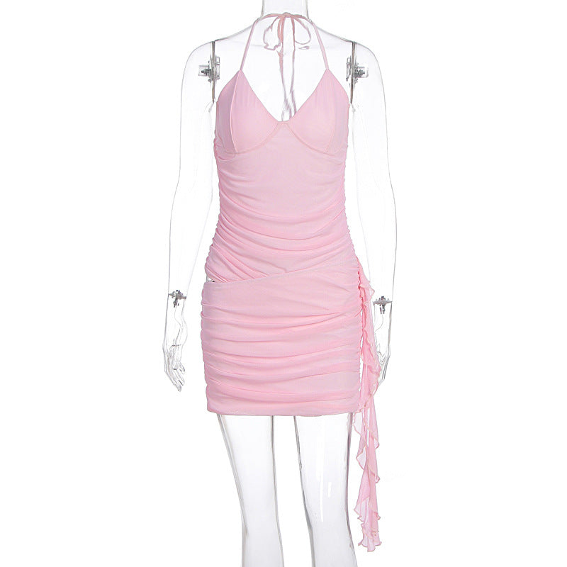 Damen Sexy Wickelkleid mit Rüschendetails und verstellbarem Träger Drune