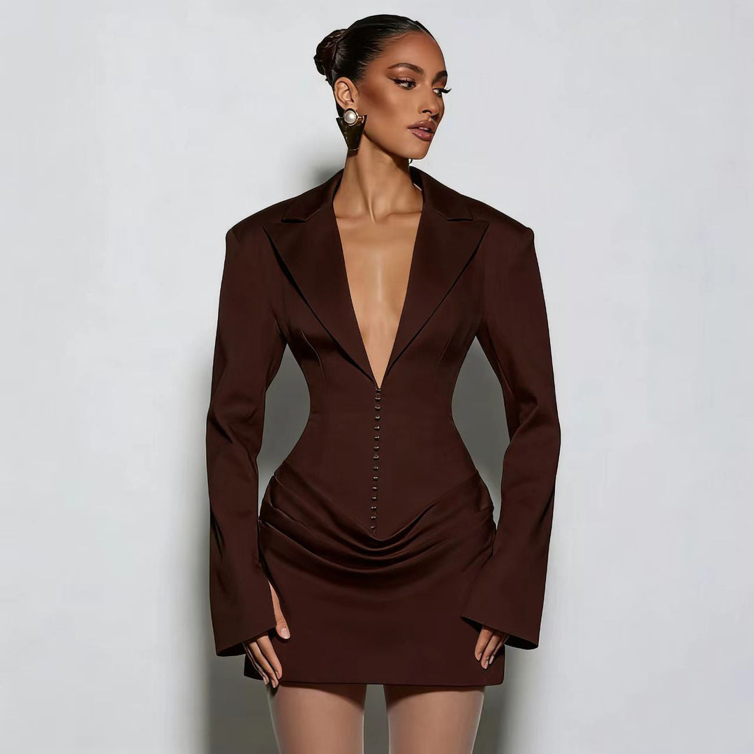 Damen Blazer-Minikleid mit tiefem V-Ausschnitt und eleganter Silhouette Drune