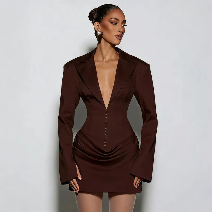 Damen Blazer-Minikleid mit tiefem V-Ausschnitt und eleganter Silhouette Drune