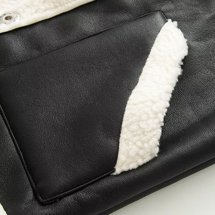 Damen Ärmellose Lammfellimitat-Weste mit Reverskragen und aufgesetzten Taschen Drune