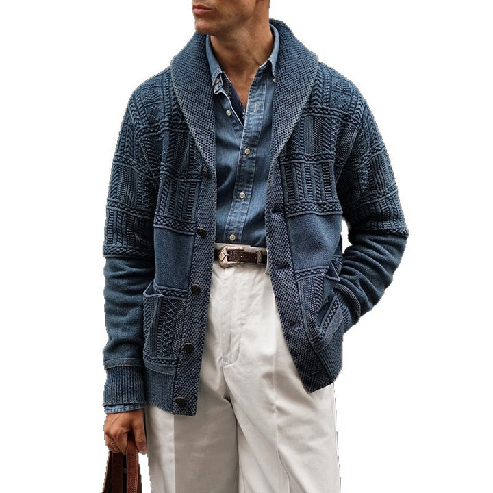 Herren Gestrickter Schalkragen-Cardigan mit Strukturstrick und aufgesetzten Taschen Drune