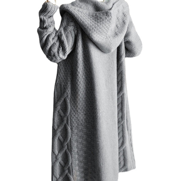 Damen Strickmantel mit Kapuze und Zopfmuster Drune