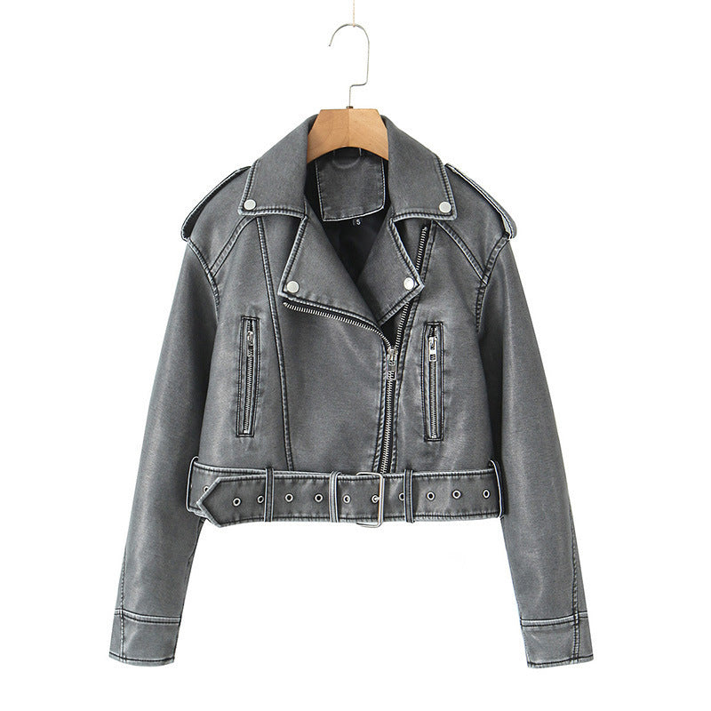 Damen modische Bikerjacke im cropped Design mit raffinierten Reißverschlüssen Drune