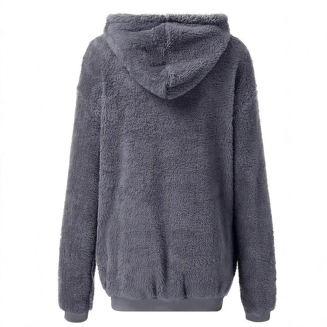Damen Flauschige Kapuzenjacke mit Reißverschluss und praktischem Design Drune