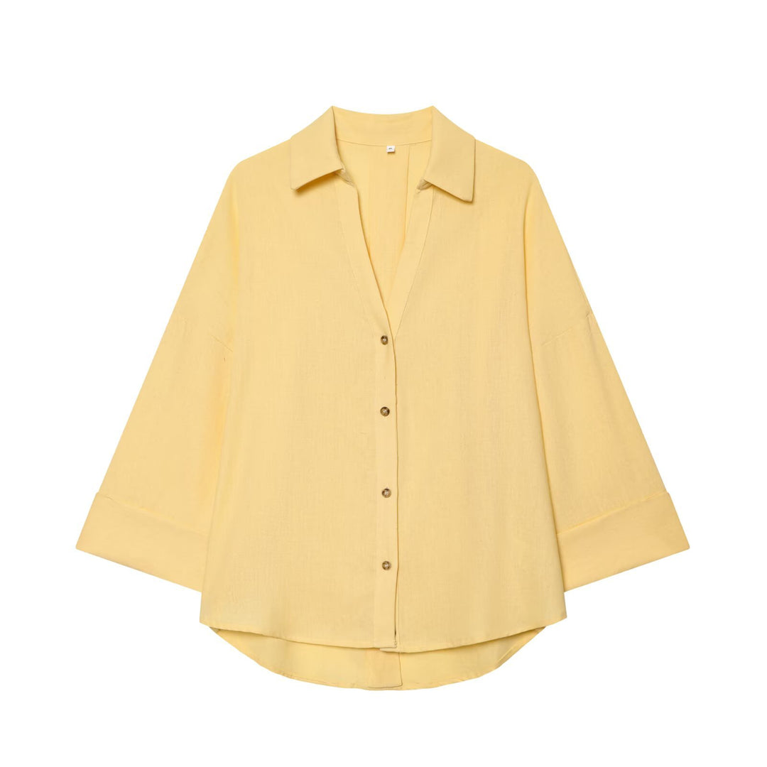 Damen Oversize Hemdbluse mit 3/4‑Ärmeln, High‑Low‑Saum und Hemdkragen Drune