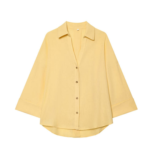 Damen Oversize Hemdbluse mit 3/4‑Ärmeln, High‑Low‑Saum und Hemdkragen Drune