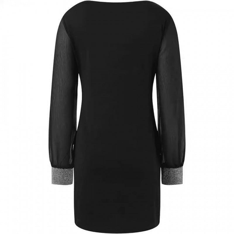 Damen Abendkleid mit transparenten Ärmeln und elegantem V-Ausschnitt Drune