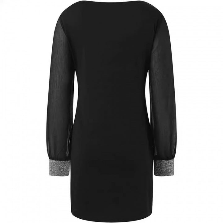 Damen Abendkleid mit transparenten Ärmeln und elegantem V-Ausschnitt Drune