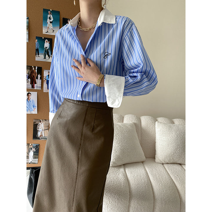 Damen Klassische Hemdbluse mit feinen Streifen Drune