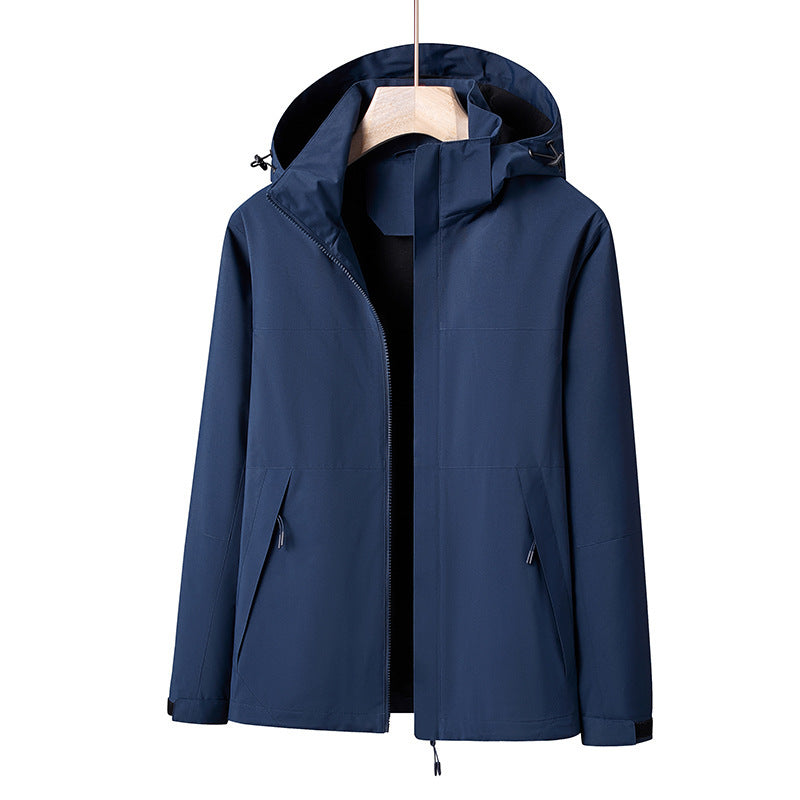 Herren Leichte winddichte Softshell-Regenjacke mit Kapuze und Kontrastbesatz Drune