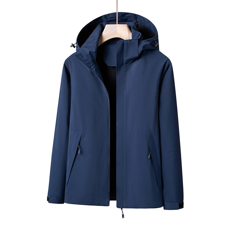 Herren Leichte winddichte Softshell-Regenjacke mit Kapuze und Kontrastbesatz Drune