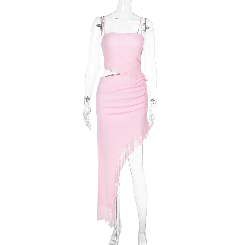 Damen asymmetrisches Wickelkleid mit Rüschendetails Drune