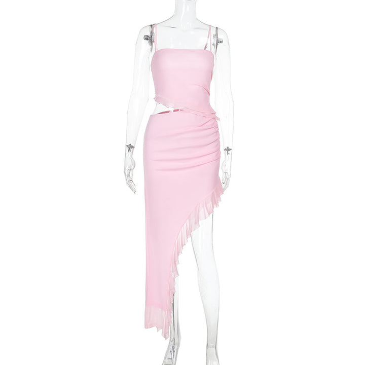 Damen asymmetrisches Wickelkleid mit Rüschendetails Drune