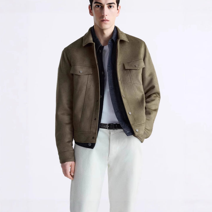 Herren Kurze Truckerjacke aus Velourslederoptik Drune