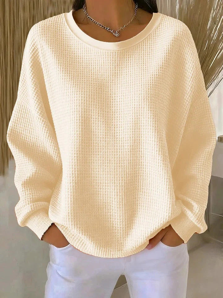 Damen Oversize Waffelstrick-Sweatshirt mit Rundhalsausschnitt Drune