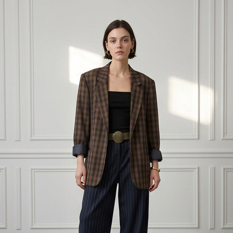 Damen Oversize-Karoblazer mit kastiger Silhouette und überschnittenen Schultern Drune
