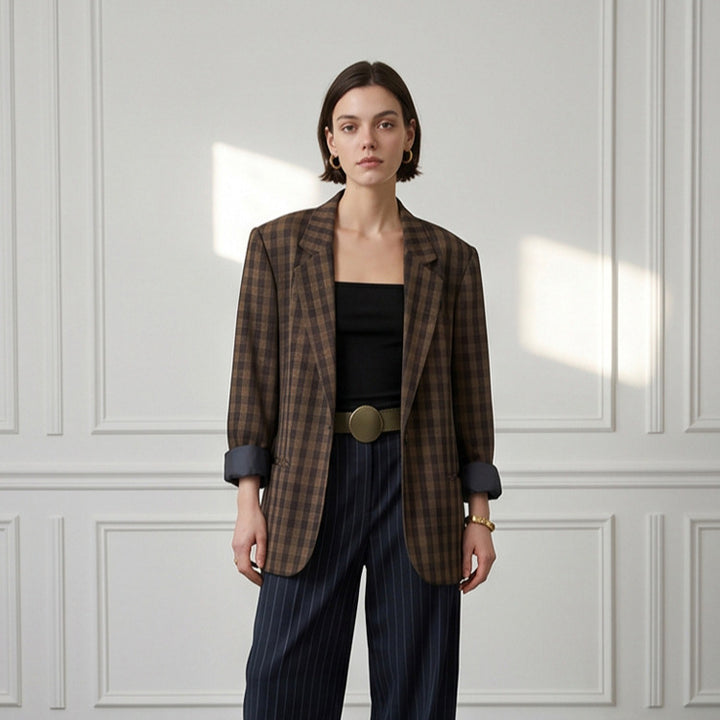 Damen Oversize-Karoblazer mit kastiger Silhouette und überschnittenen Schultern Drune