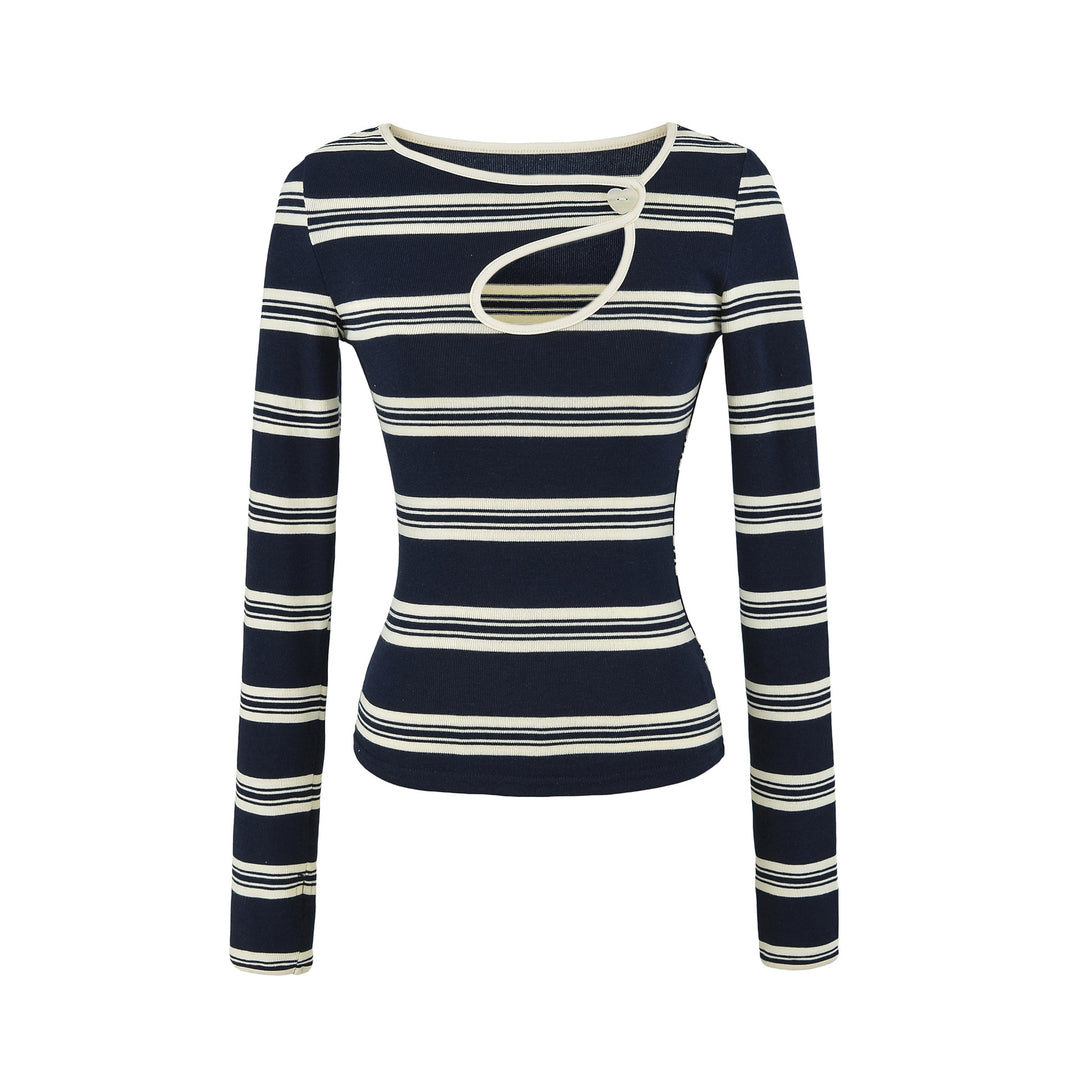 Damen Gestreiftes Feinstrick-Top mit asymmetrischem Herzknopf Drune