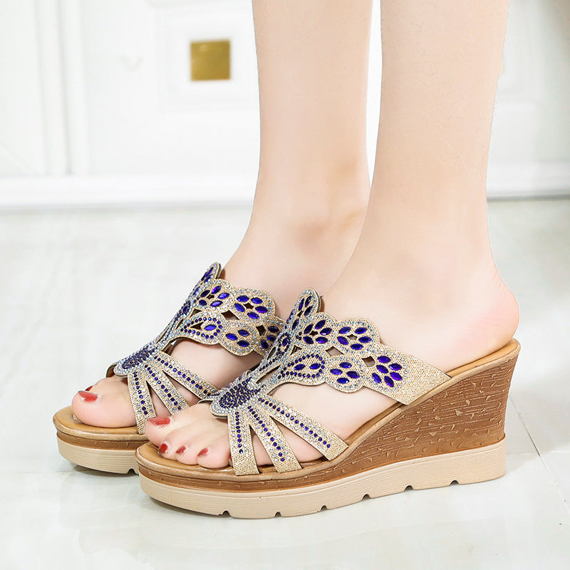 Damen Wedge-Pantoletten mit funkelnden Strassdetails und komfortablem Fußbett Drune